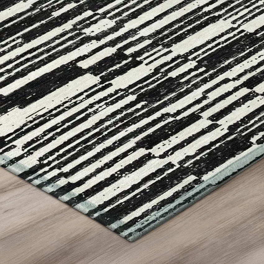 Black And Graphite Striped Washable Indoor Outdoor Area Rug Photo 2