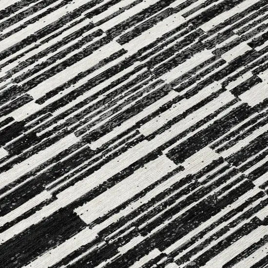 Black And Graphite Striped Washable Indoor Outdoor Area Rug Photo 1