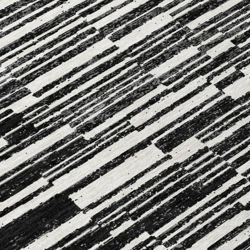 Black And Graphite Striped Washable Indoor Outdoor Area Rug Photo 1