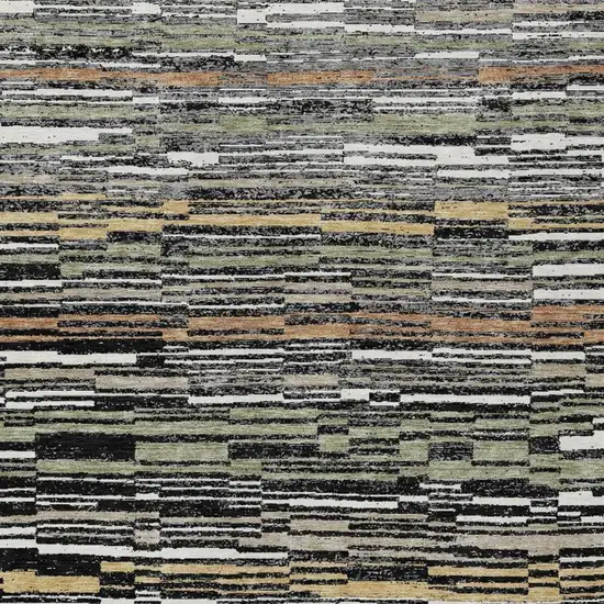 Black And Graphite Striped Washable Indoor Outdoor Area Rug Photo 3