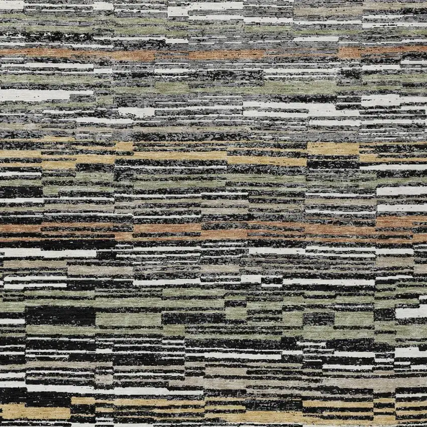 Black And Graphite Striped Washable Indoor Outdoor Area Rug Photo 3