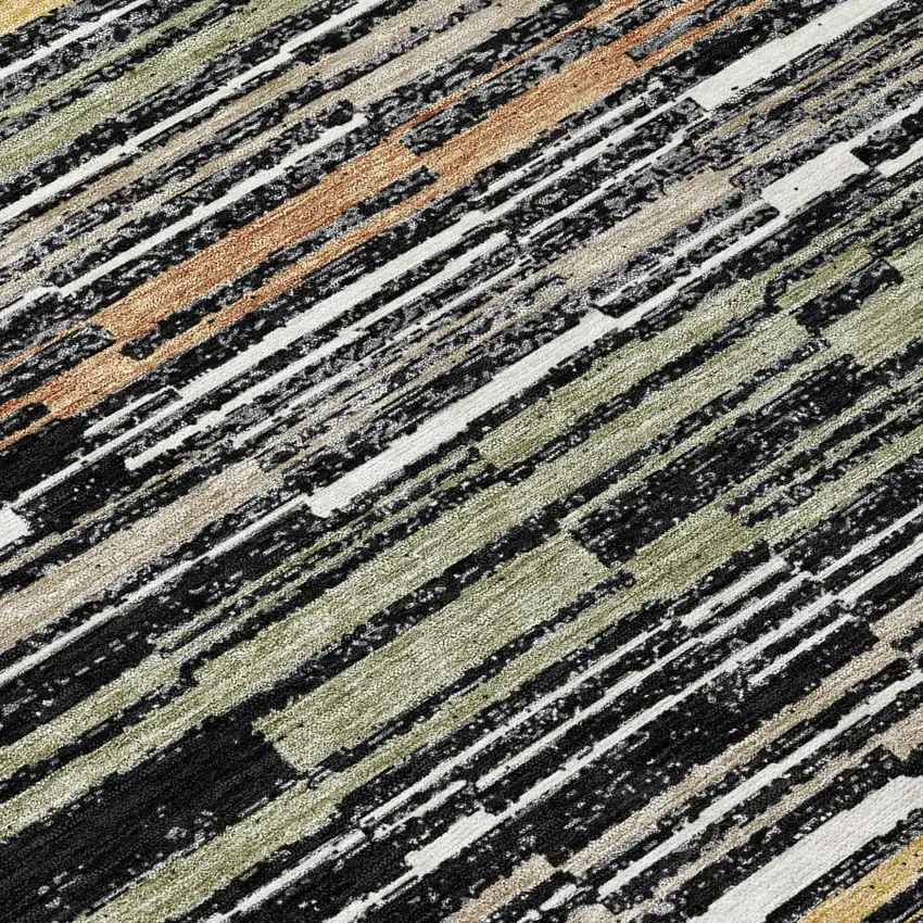 Black And Graphite Striped Washable Indoor Outdoor Area Rug Photo 7
