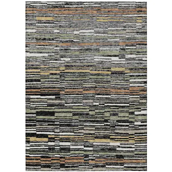 Black And Graphite Striped Washable Indoor Outdoor Area Rug Photo 1