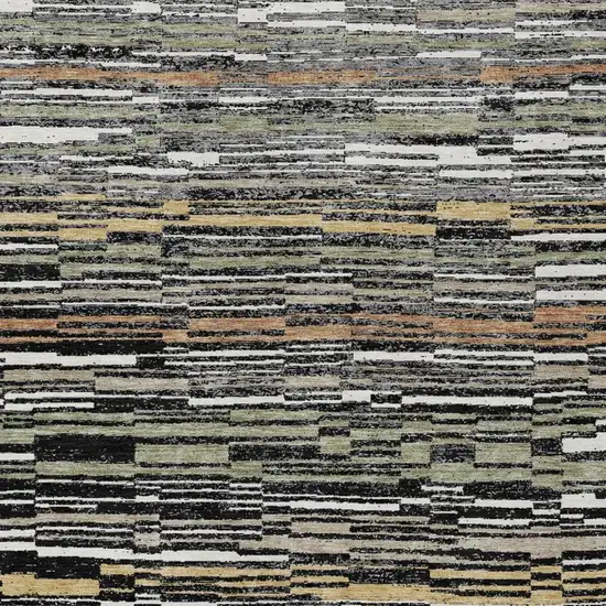 Black And Graphite Striped Washable Indoor Outdoor Area Rug Photo 5