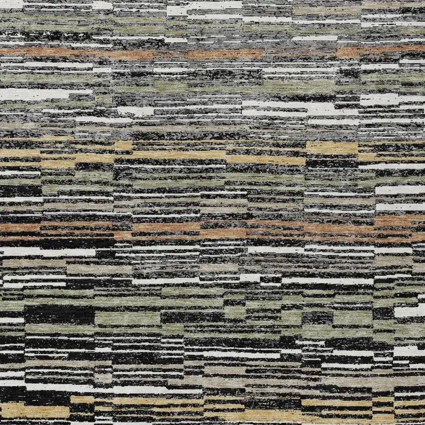 Black And Graphite Striped Washable Indoor Outdoor Area Rug Photo 5