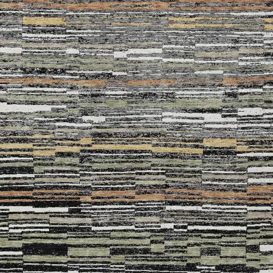Black And Graphite Striped Washable Indoor Outdoor Area Rug Photo 4