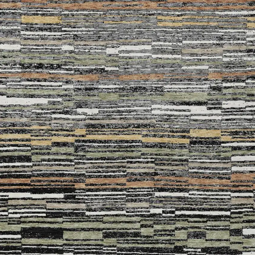 Black And Graphite Striped Washable Indoor Outdoor Area Rug Photo 4