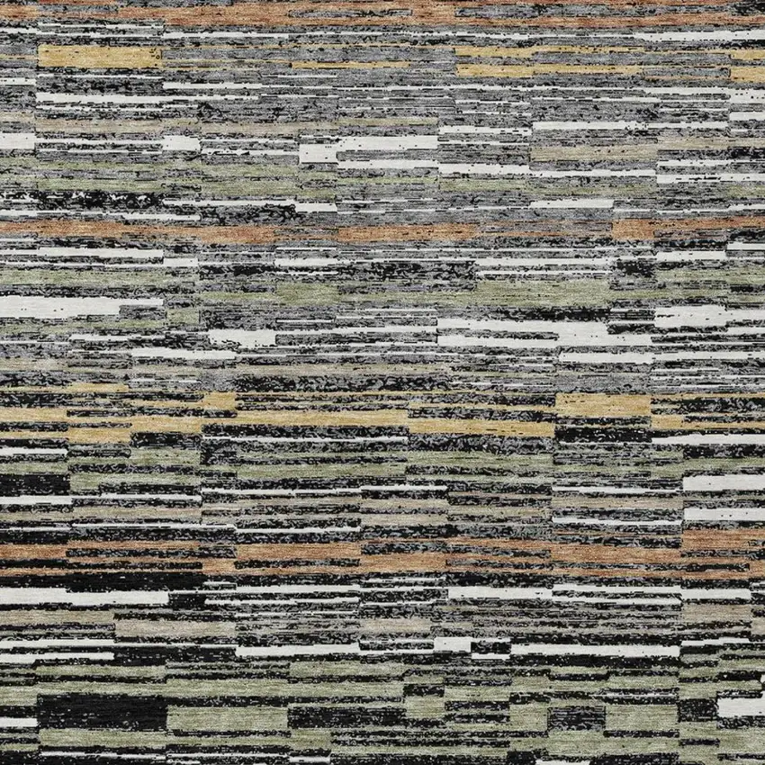 Black And Graphite Striped Washable Indoor Outdoor Area Rug Photo 2