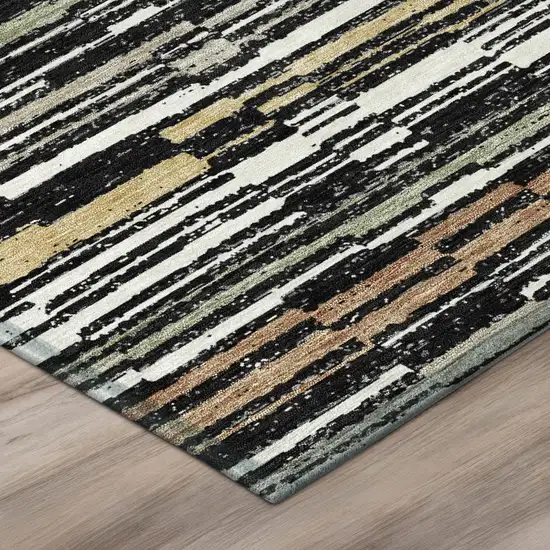 Black And Graphite Striped Washable Indoor Outdoor Area Rug Photo 3