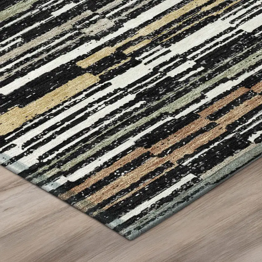 Black And Graphite Striped Washable Indoor Outdoor Area Rug Photo 3