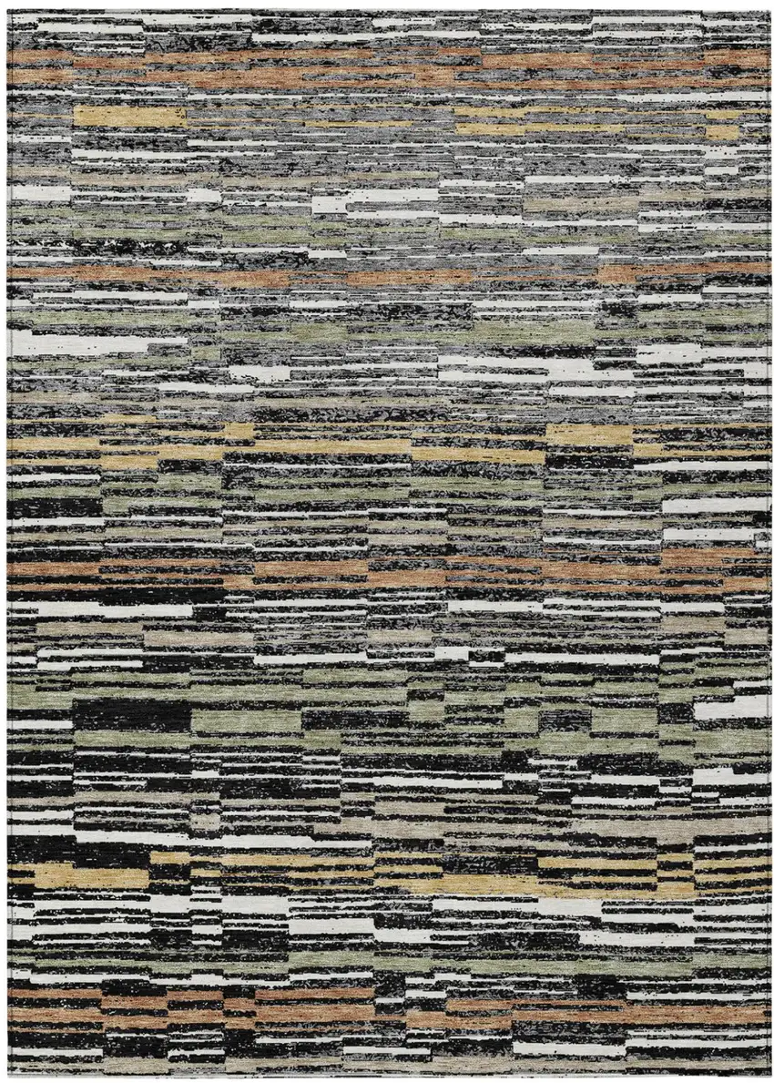 Black And Graphite Striped Washable Indoor Outdoor Area Rug Photo 1