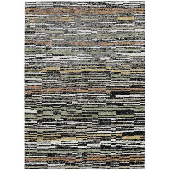 Black And Graphite Striped Washable Indoor Outdoor Area Rug Photo 2