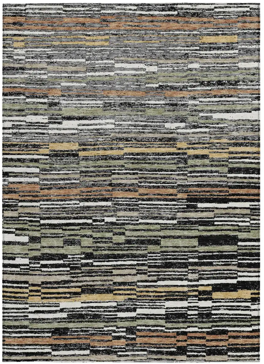 Black And Graphite Striped Washable Indoor Outdoor Area Rug Photo 2
