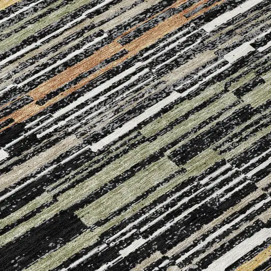 Black And Graphite Striped Washable Indoor Outdoor Area Rug Photo 4