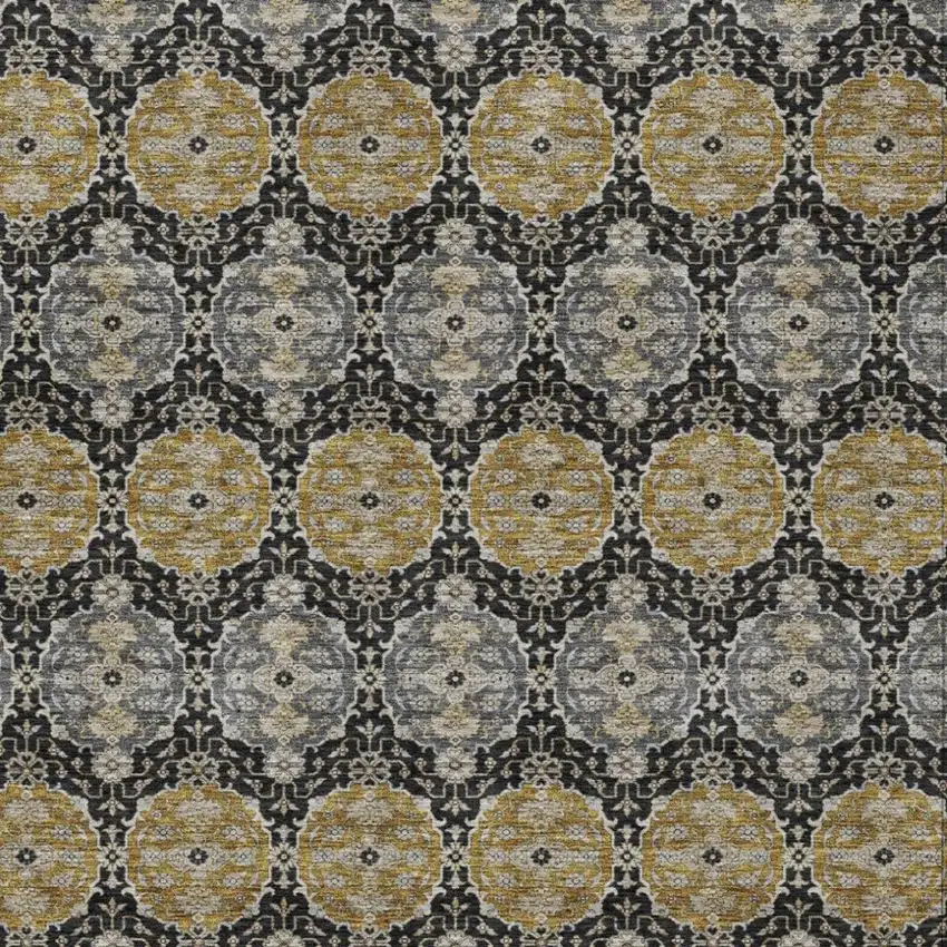 Black And Graphite Striped Washable Indoor Outdoor Area Rug Photo 2