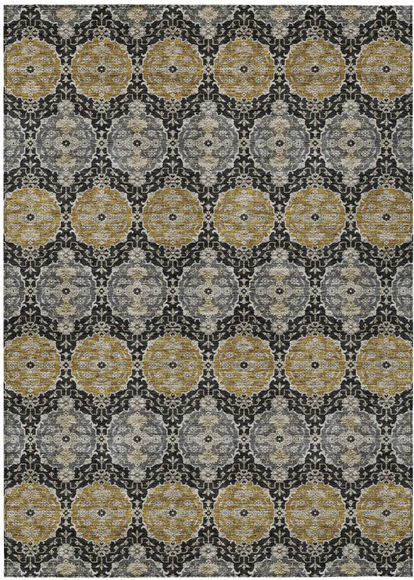 Black And Graphite Striped Washable Indoor Outdoor Area Rug Photo 1