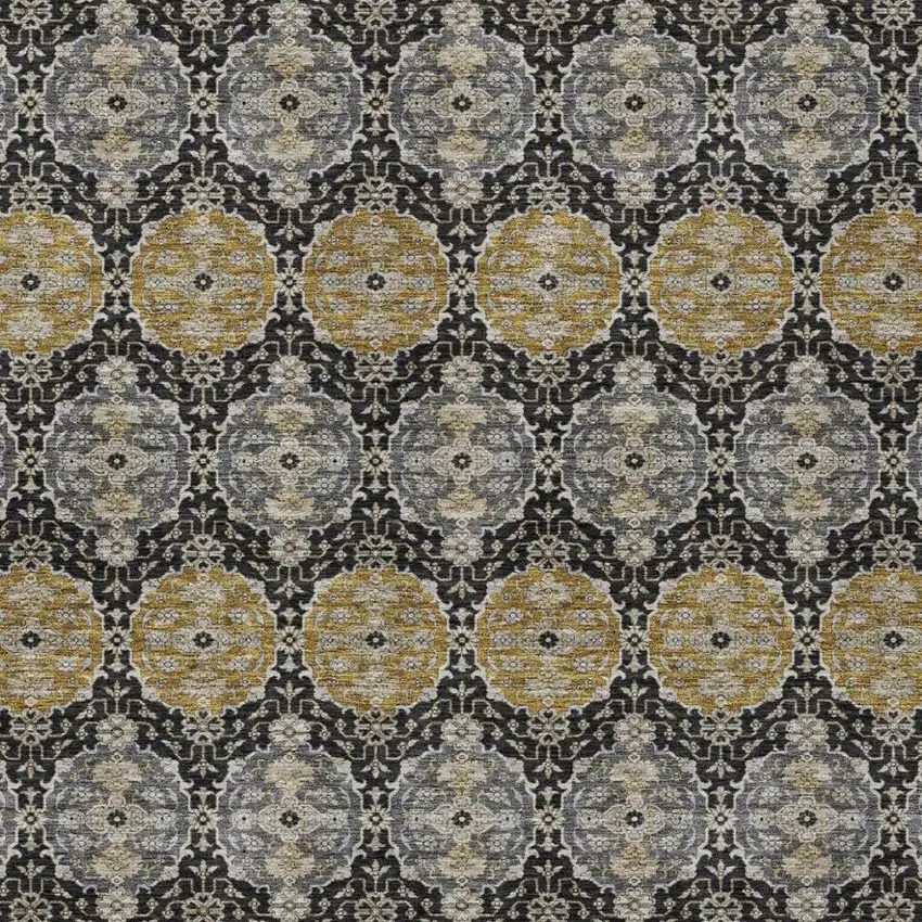 Black And Graphite Striped Washable Indoor Outdoor Area Rug Photo 3