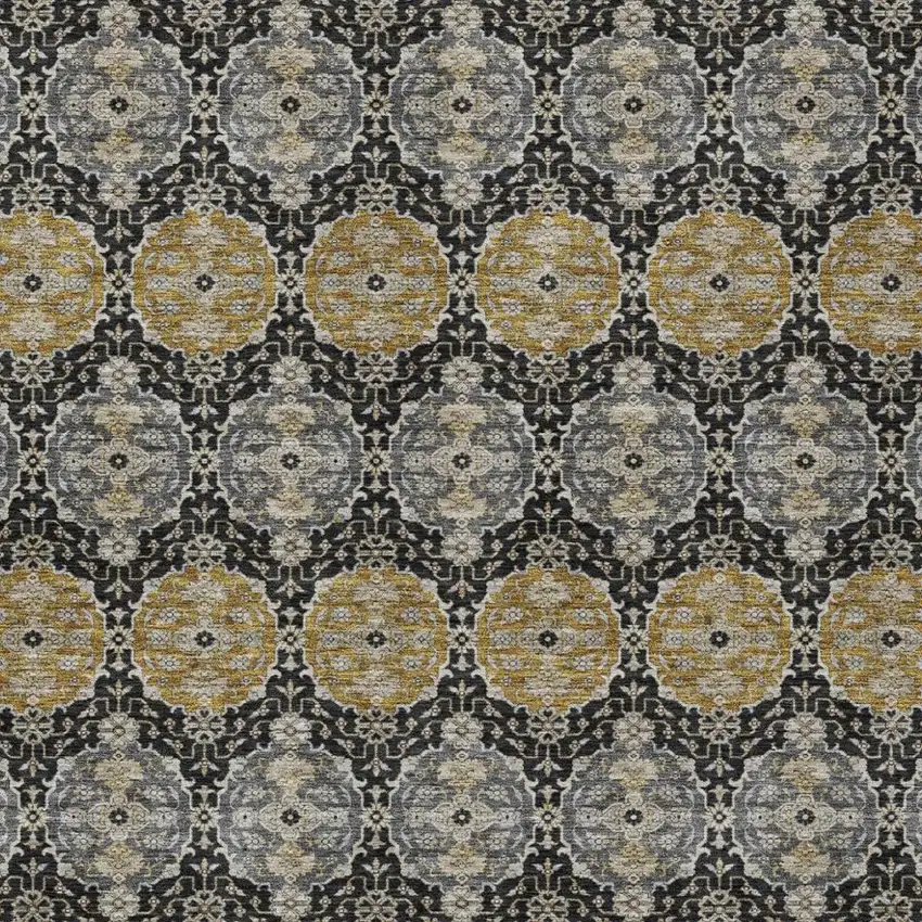 Black And Graphite Striped Washable Indoor Outdoor Area Rug Photo 1