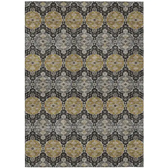 Black And Graphite Striped Washable Indoor Outdoor Area Rug Photo 2