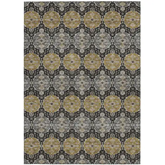 Black And Graphite Striped Washable Indoor Outdoor Area Rug Photo 3
