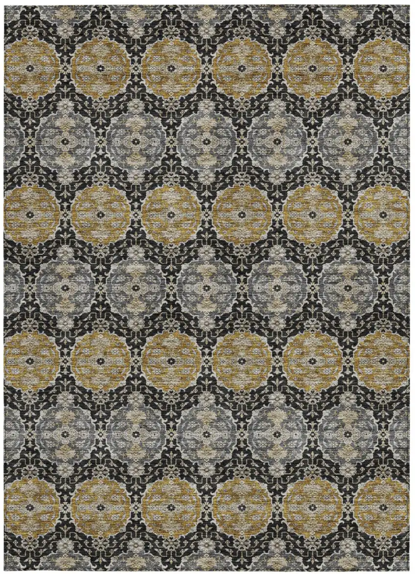 Black And Graphite Striped Washable Indoor Outdoor Area Rug Photo 3