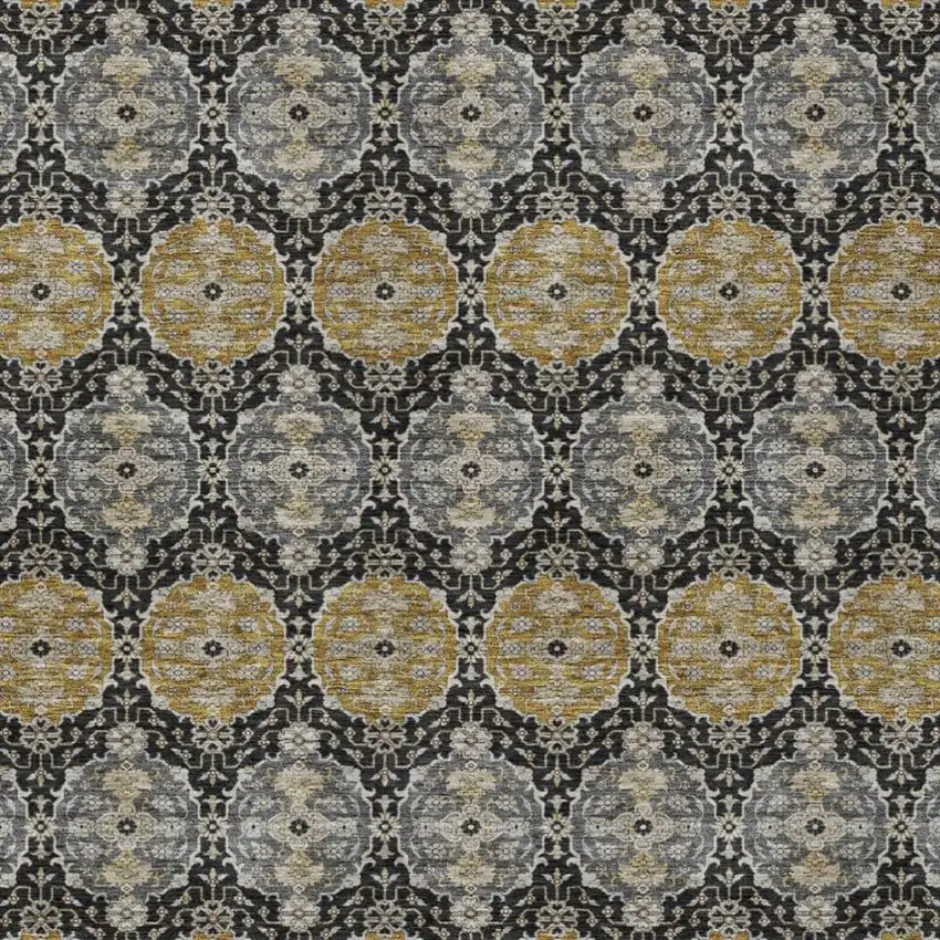 Black And Graphite Striped Washable Indoor Outdoor Area Rug Photo 1