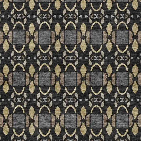 Black And Graphite Striped Washable Indoor Outdoor Area Rug Photo 3