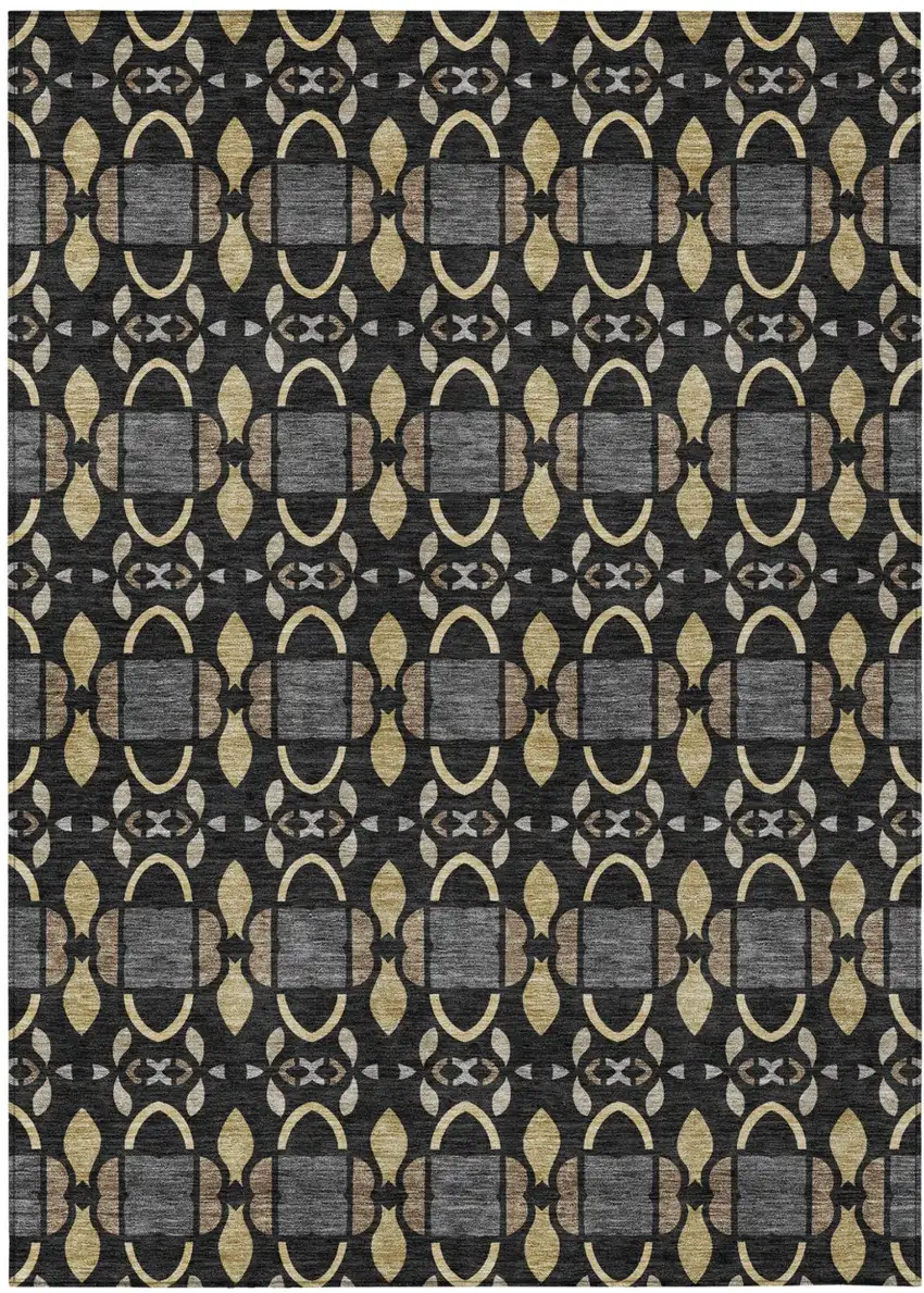 Black And Graphite Striped Washable Indoor Outdoor Area Rug Photo 1
