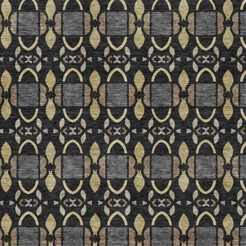 Black And Graphite Striped Washable Indoor Outdoor Area Rug Photo 2