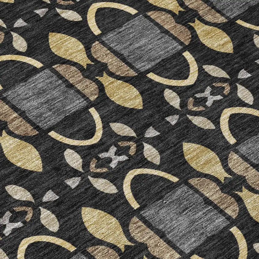 Black And Graphite Striped Washable Indoor Outdoor Area Rug Photo 5