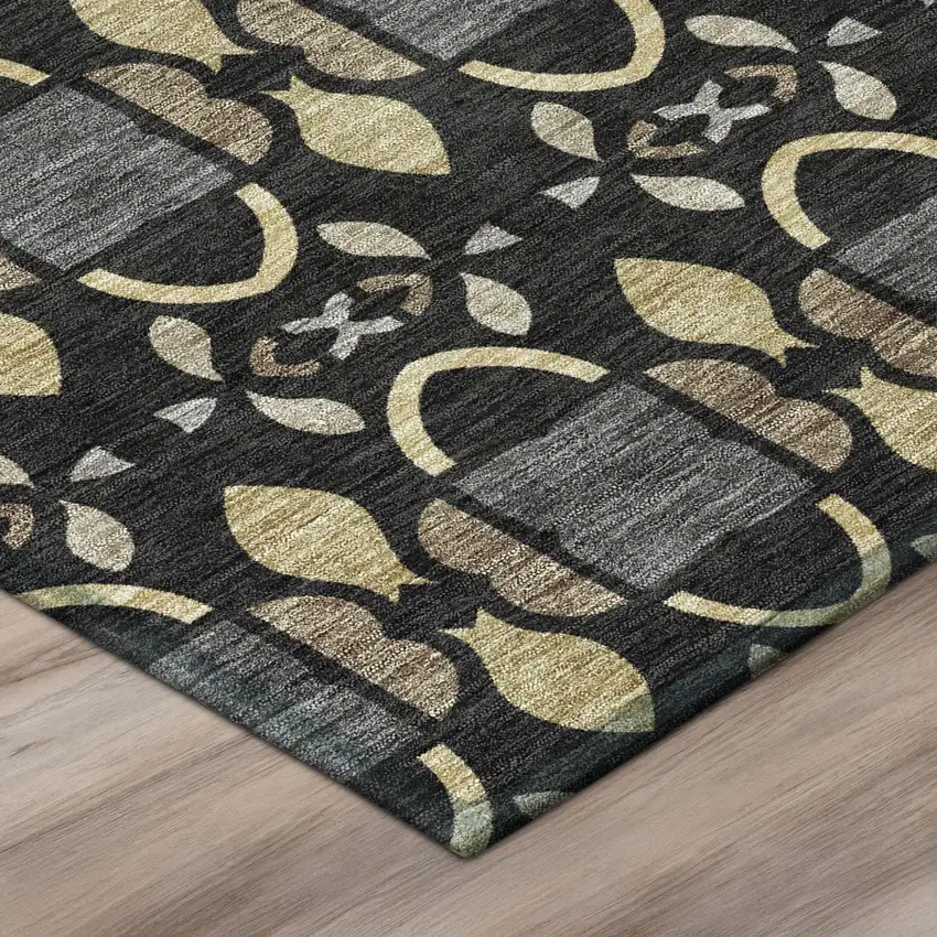 Black And Graphite Striped Washable Indoor Outdoor Area Rug Photo 4