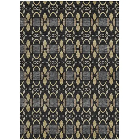 Black And Graphite Striped Washable Indoor Outdoor Area Rug Photo 3