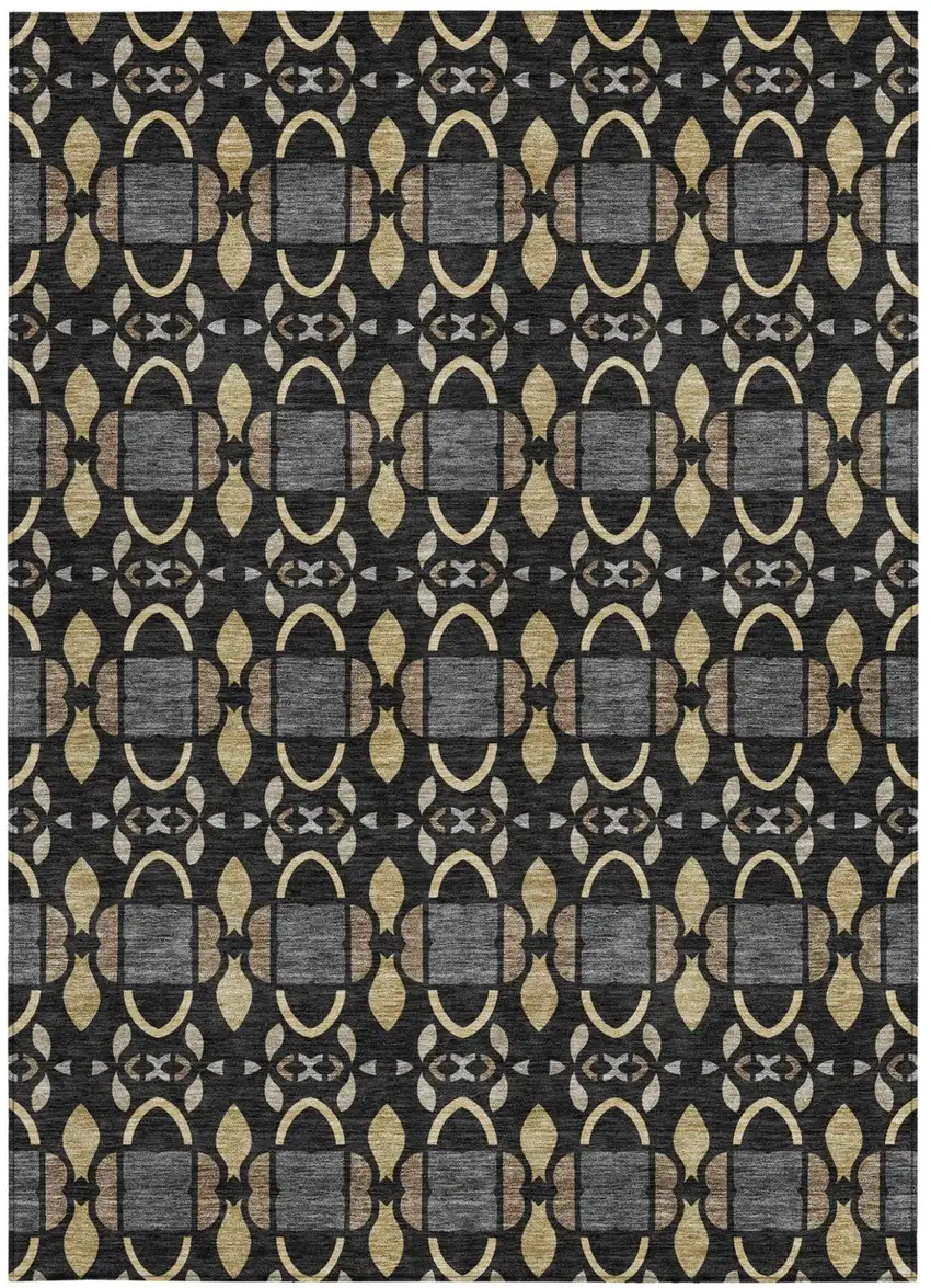 Black And Graphite Striped Washable Indoor Outdoor Area Rug Photo 3