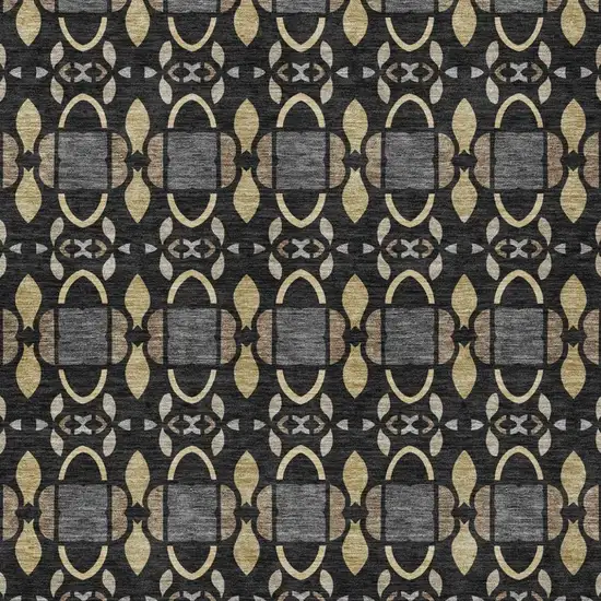 Black And Graphite Striped Washable Indoor Outdoor Area Rug Photo 1