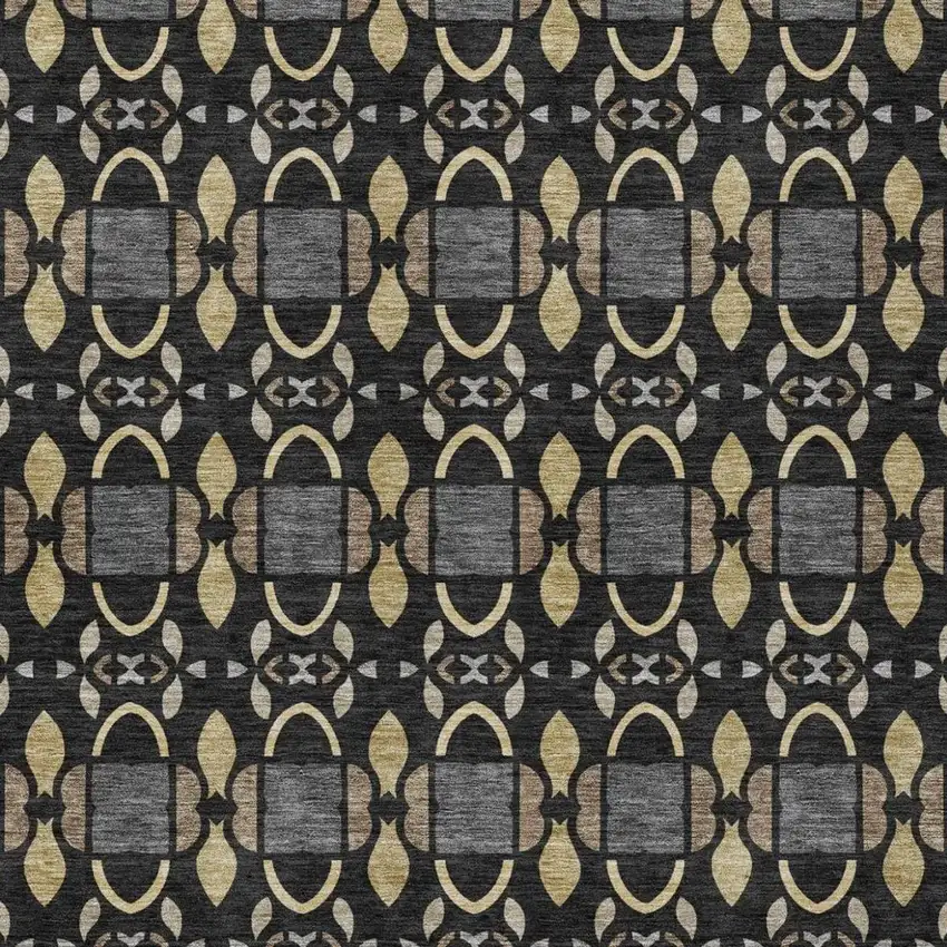 Black And Graphite Striped Washable Indoor Outdoor Area Rug Photo 1
