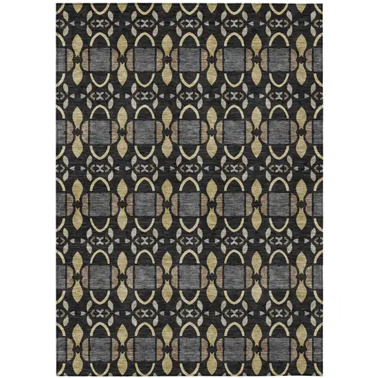Black And Graphite Striped Washable Indoor Outdoor Area Rug Photo 2
