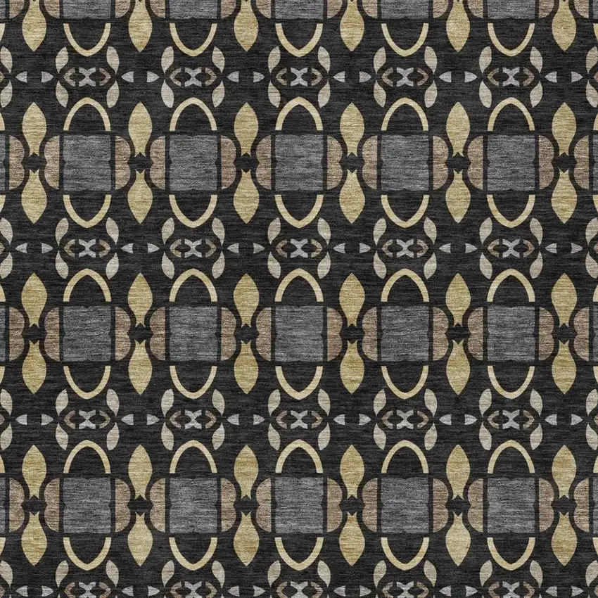 Black And Graphite Striped Washable Indoor Outdoor Area Rug Photo 3
