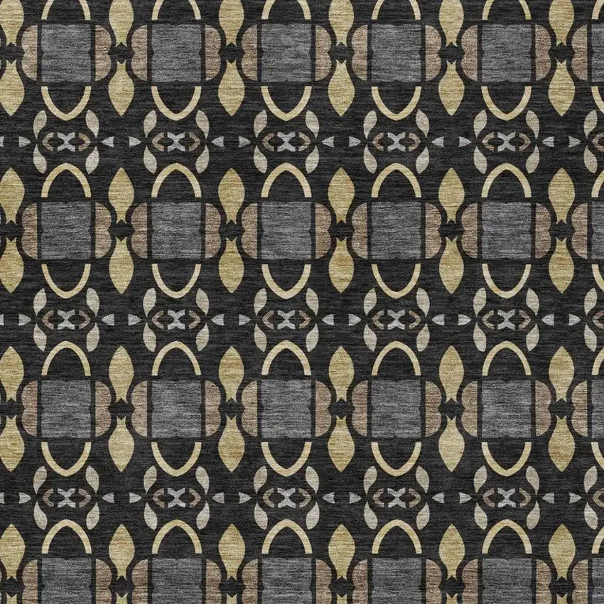 Black And Graphite Striped Washable Indoor Outdoor Area Rug Photo 2