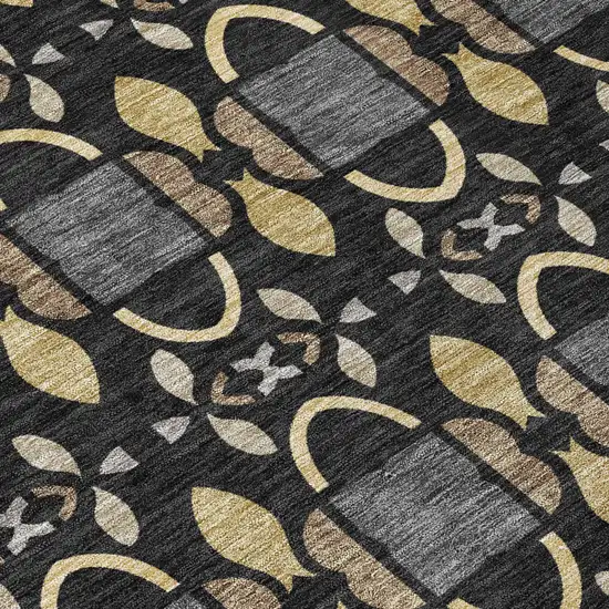 Black And Graphite Striped Washable Indoor Outdoor Area Rug Photo 5