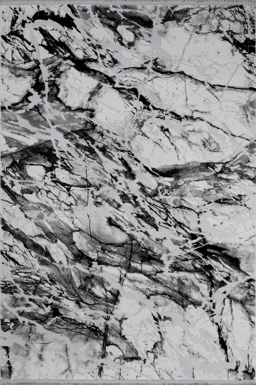 Black And Gray Abstract Area Rug With Fringe Photo 4