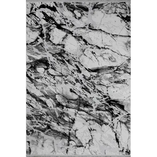 Black And Gray Abstract Area Rug With Fringe Photo 4