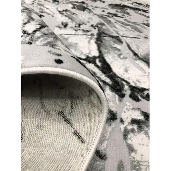 Black And Gray Abstract Area Rug With Fringe Photo 3