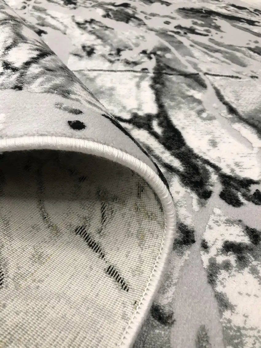 Black And Gray Abstract Area Rug With Fringe Photo 3