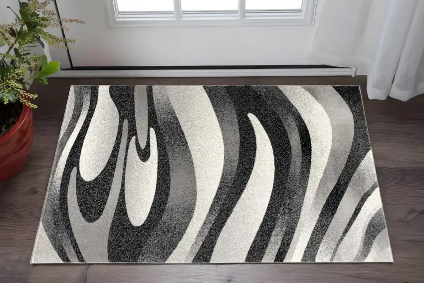 Black And Gray Abstract Area Rug Photo 1