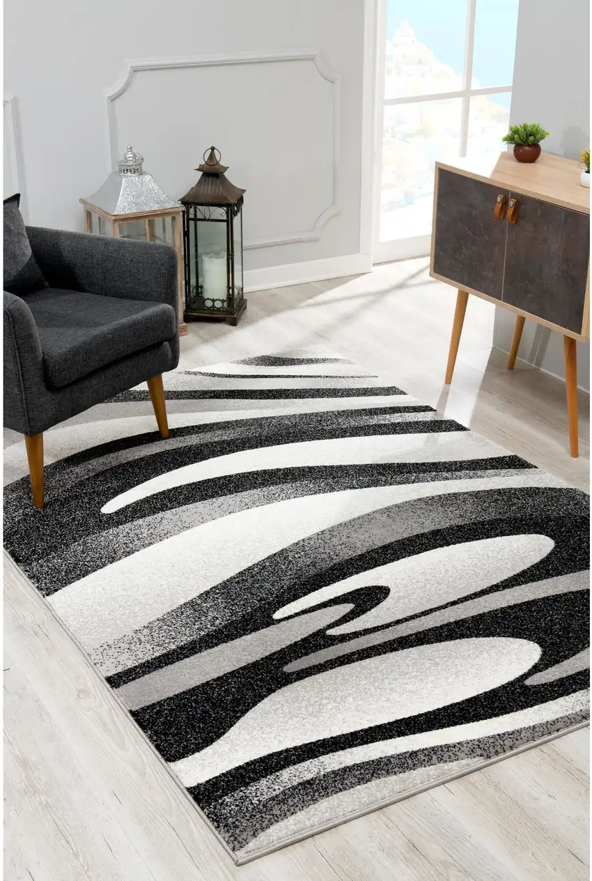 Black And Gray Abstract Area Rug Photo 9