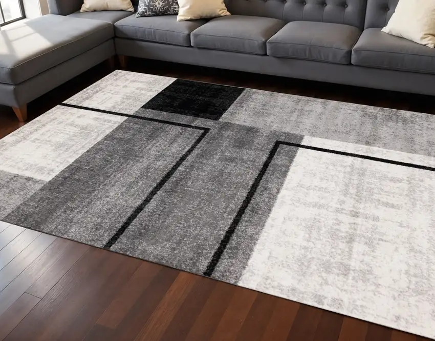 Black And Gray Abstract Area Rug Photo 1