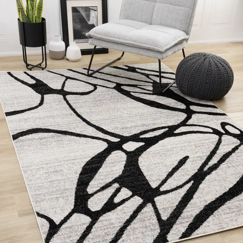 Black And Gray Abstract Area Rug Photo 5