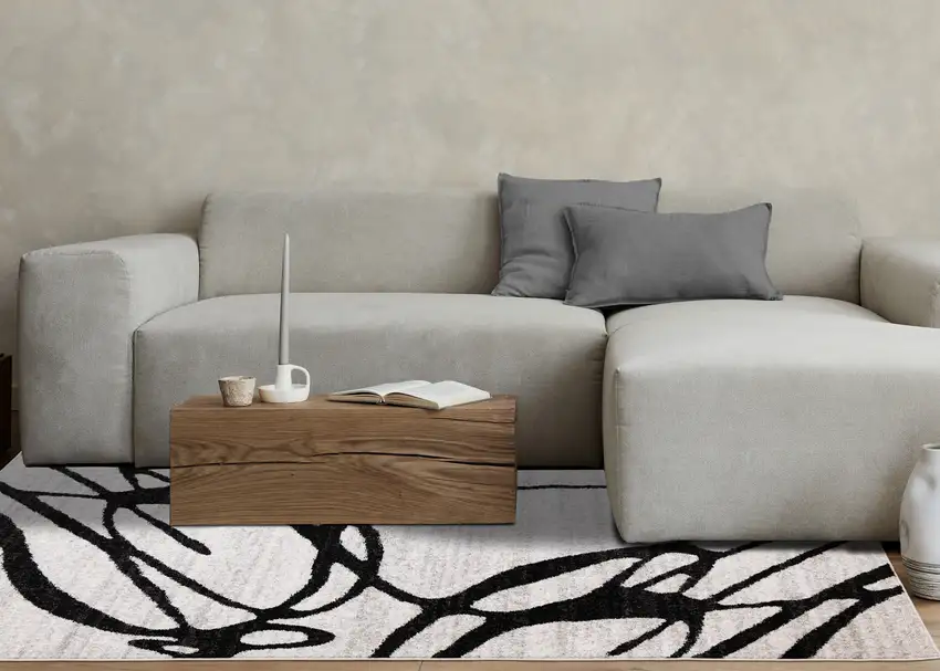 Black And Gray Abstract Area Rug Photo 6