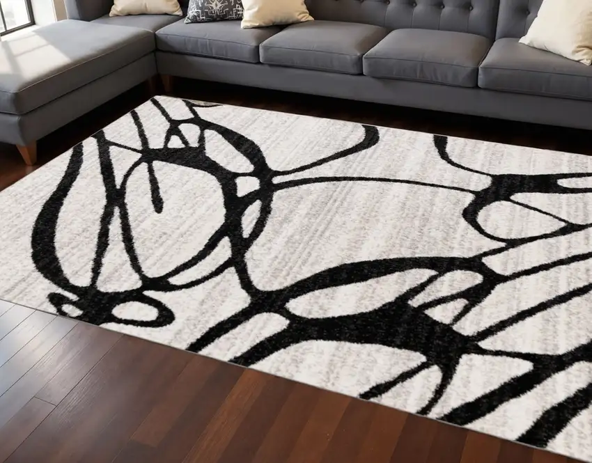Black And Gray Abstract Area Rug Photo 1