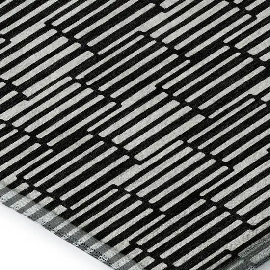 Black And Gray Abstract Geometric Washable Area Rug With UV Protection Photo 3
